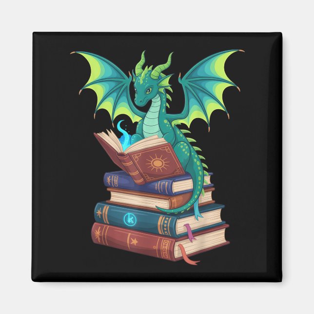 Dragon Reading Books Fantasy Lovers Mythical Creat Magnet (Front)