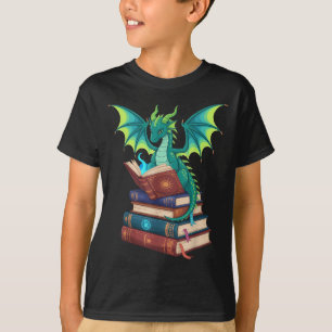 Dragon Reading Books Fantasy Lovers Mythical Creat T-Shirt