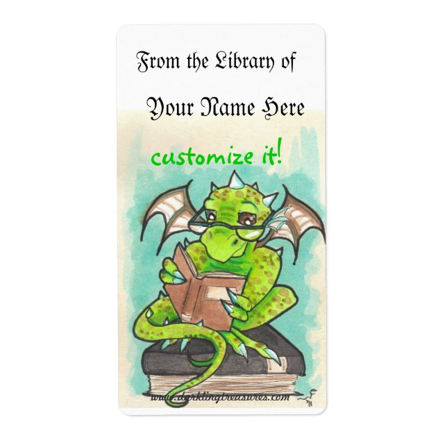 Dragon Reading fantasy art sticker bookplates (Front)
