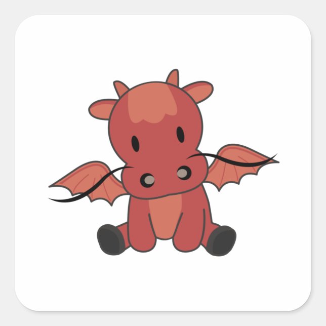Dragon Red Fairy Tale Fantasy Cute Animals Square Sticker (Front)