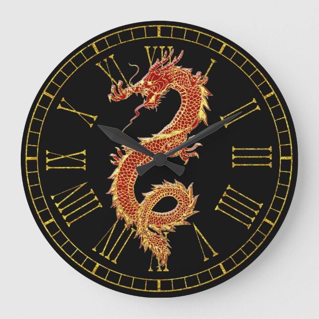 Dragon Red Your Background Colour Large Clock (Front)