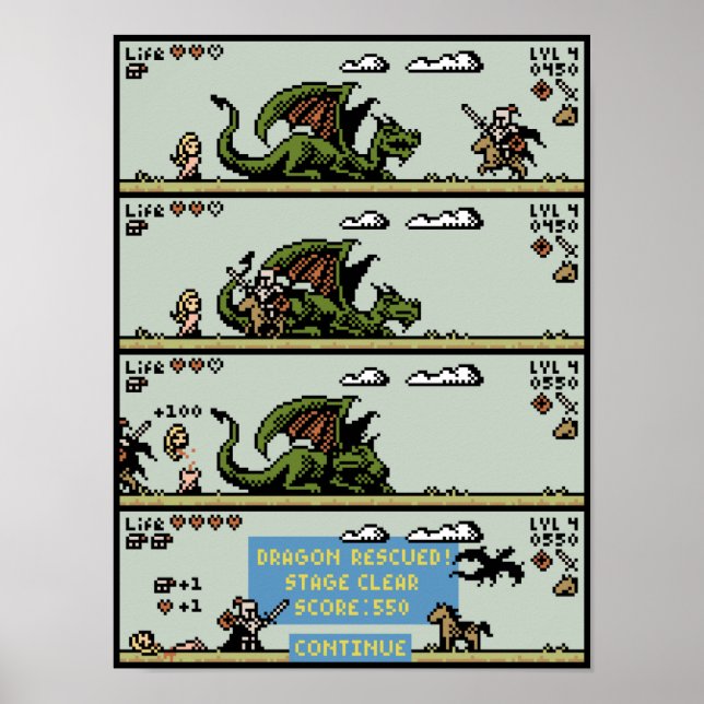 Dragon Rescue Game Pixel Art Poster (Front)