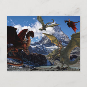 Dragon Rider Red vs Green Battle Postcard