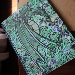 Dragon Roses Green Nature Dragons Abstract Rose Notebook