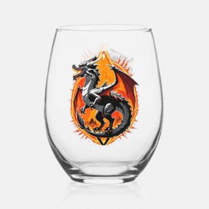 Dragon’s Wrath: The Samurai Awakens / Vintage Art Stemless Wine Glass