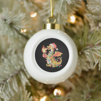 Dragon Santa Hat Christmas Lights Present Box Xmas Ceramic Ball Christmas Ornament