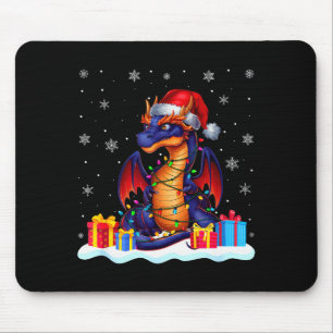 Dragon Santa Hat Christmas Tree Light Xmas Pajama Mouse Pad