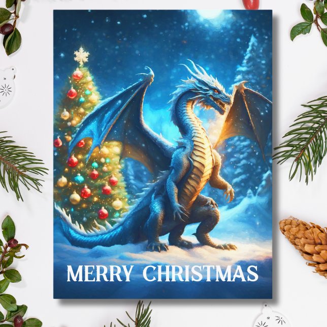 Dragon Saying Merry Christmas Holiday Postcard (Creator Uploaded)