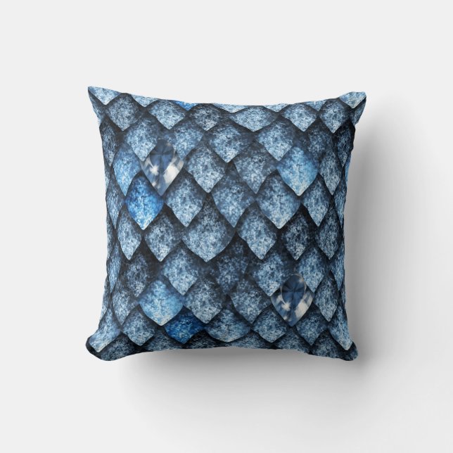 Dragon scales / blue gems cushion (Front)