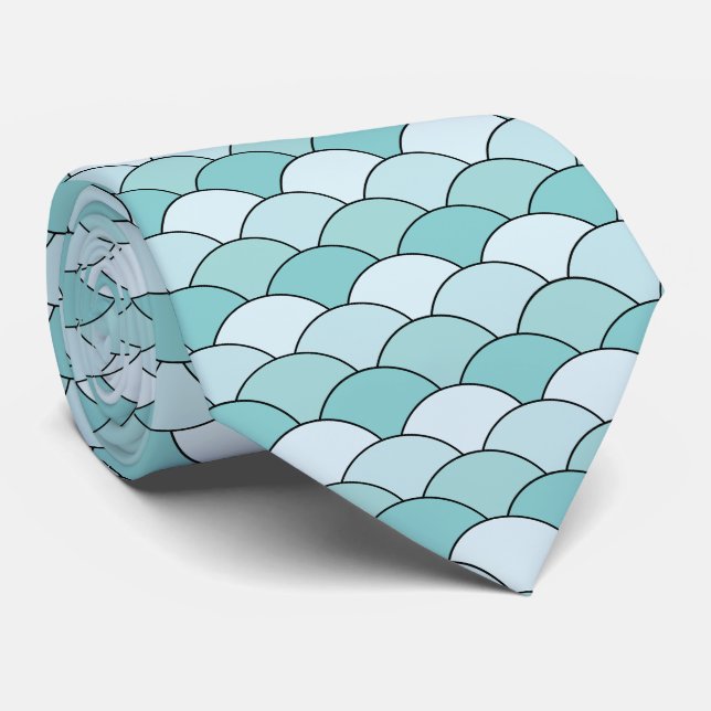Dragon Scales, Fans, Waves, Seigaiha, Blue Tie (Rolled)