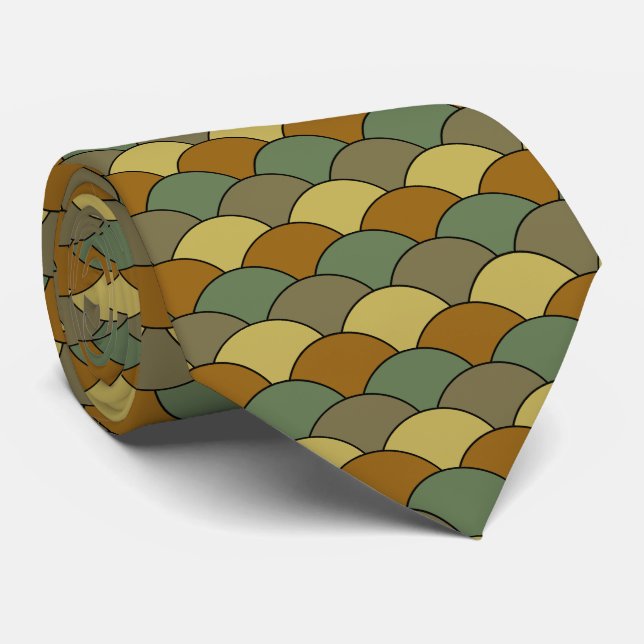Dragon Scales, Fans, Waves, Seigaiha, Camouflage Tie (Rolled)