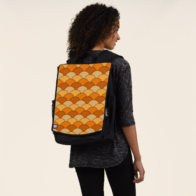 Dragon Scales, Fans, Waves, Seigaiha, Orange Backpack (Worn)