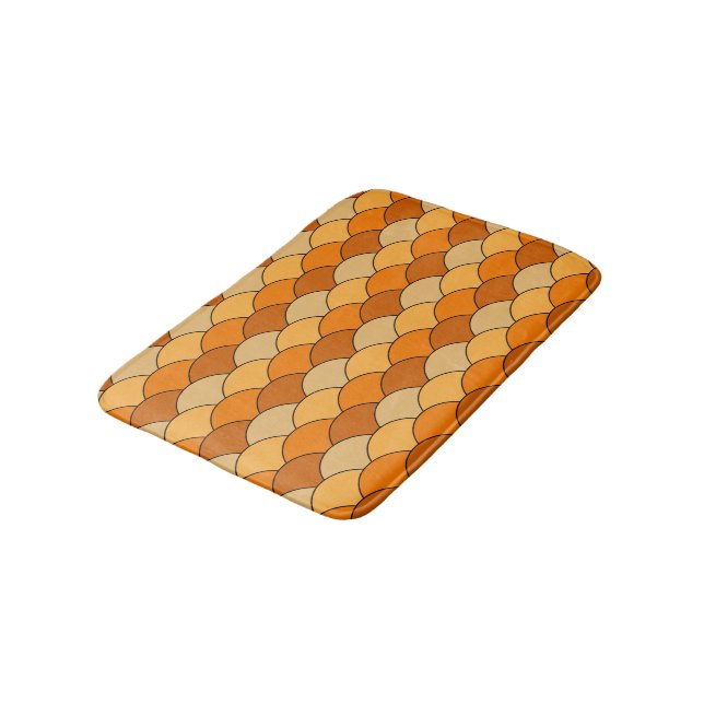 Dragon Scales, Fans, Waves, Seigaiha, Orange Bath Mat (Angled)