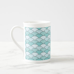 Dragon Scales, Fans, Waves, Seigaiha, Orange Bone China Mug