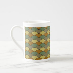 Dragon Scales, Fans, Waves, Seigaiha, Orange Bone China Mug