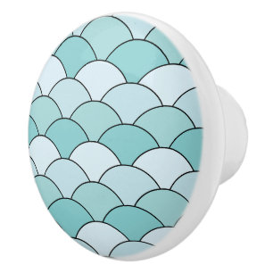 Dragon Scales, Fans, Waves, Seigaiha, Orange Ceramic Knob