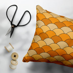 Dragon Scales, Fans, Waves, Seigaiha, Orange Decorative Cushion
