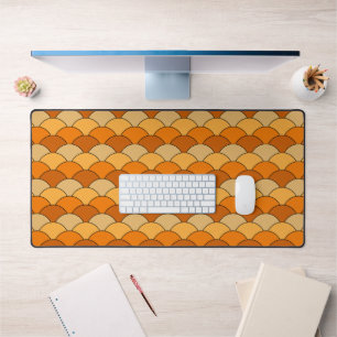 Dragon Scales, Fans, Waves, Seigaiha, Orange Desk Mat