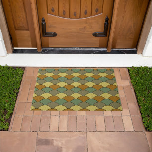 Dragon Scales, Fans, Waves, Seigaiha, Orange Doormat