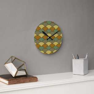 Dragon Scales, Fans, Waves, Seigaiha, Orange Round Clock