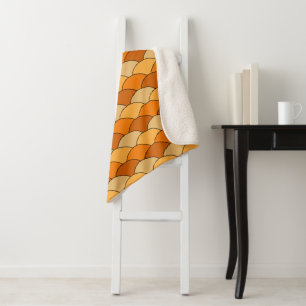 Dragon Scales, Fans, Waves, Seigaiha, Orange Sherpa Blanket