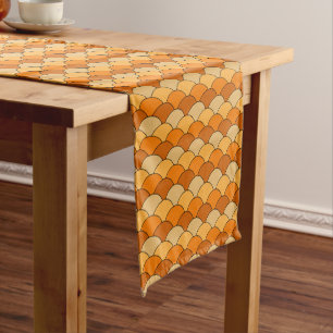 Dragon Scales, Fans, Waves, Seigaiha, Orange Short Table Runner