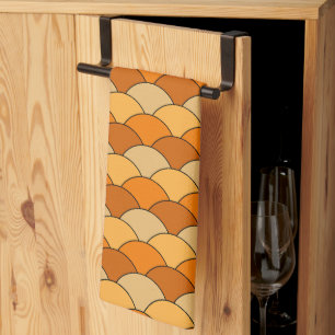 Dragon Scales, Fans, Waves, Seigaiha, Orange Tea Towel