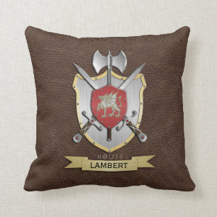 Dragon Sigil Battle Crest Brown Cushion