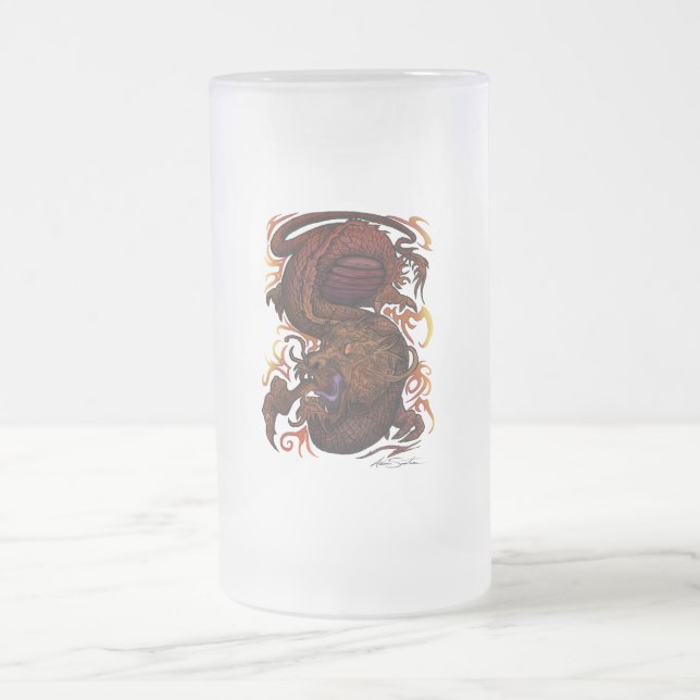 Dragon (Signature Design) Frosted Glass Beer Mug (Center)