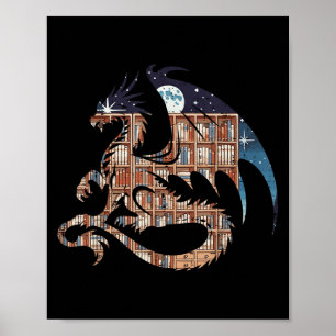 Dragon Silhouette Books Librarian Bookworm Women M Poster