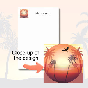 Dragon silhouette flying over tropical island post-it notes