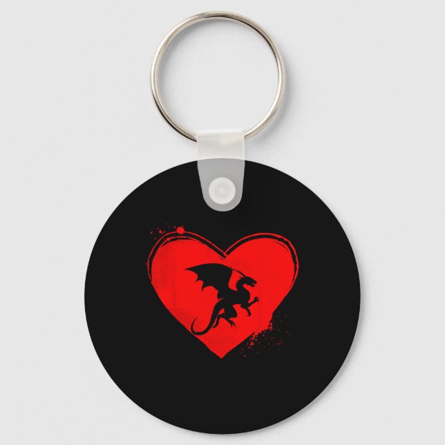Dragon Silhouette Heart Shape Valentine Dragon Lov Key Ring (Front)