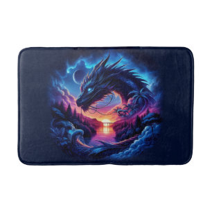 Dragon Silhouetted Against a Vibrant Sunset Bath Mat