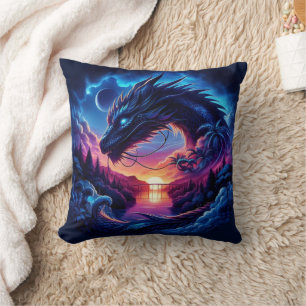 Dragon Silhouetted Against a Vibrant Sunset   Cushion