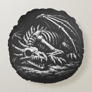 Dragon Skeleton — by BurnsInHell Round Cushion