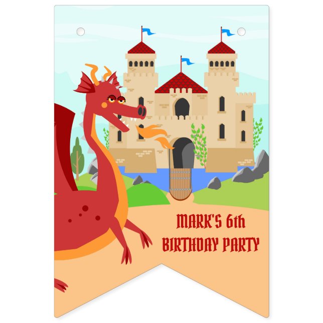 Dragon Slayer Knight Boy Birthday Party Bunting (First Flag)