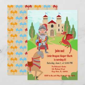 Dragon Slayer Knight Boy Birthday Party Invitation