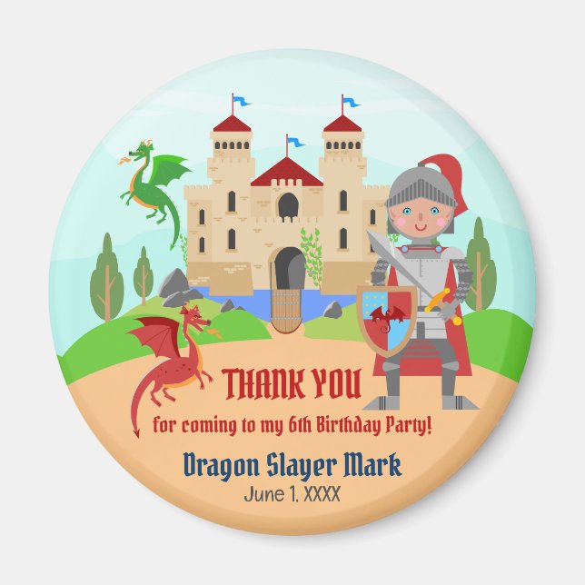 Dragon Slayer Knight Boy Birthday Party Magnet (Front)