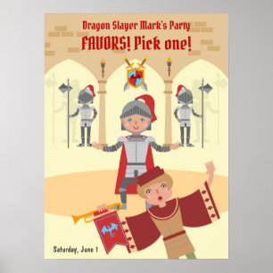 Dragon Slayer Knight Boy Birthday Party Poster
