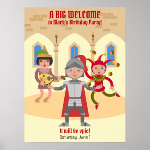 Dragon Slayer Knight Boy Birthday Party Poster