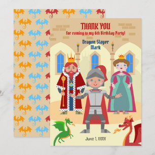 Dragon Slayer Knight Boy Birthday Party Thank You Card