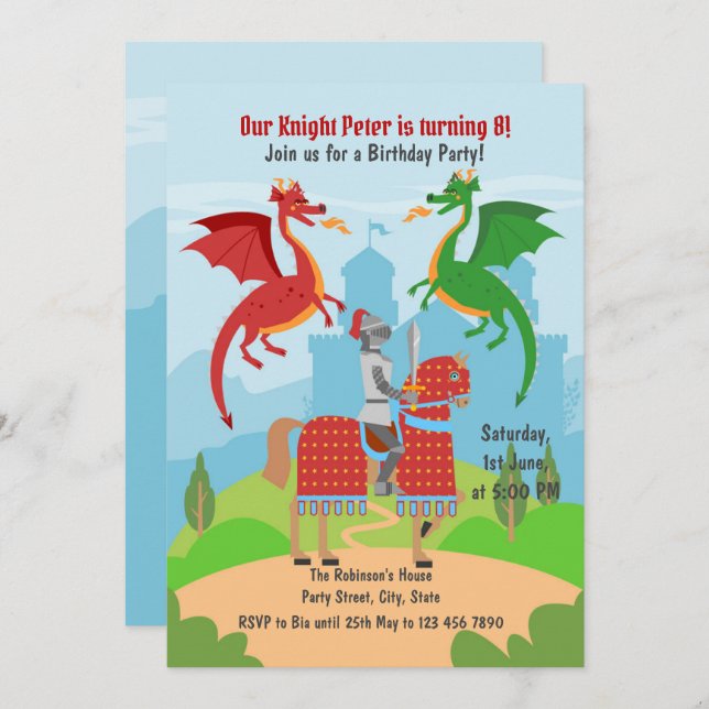  Dragon Slayer Knight Stories Birthday Party Invitation (Front/Back)