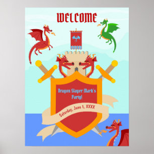 Dragon Slayer Knight Stories Birthday Party Poster