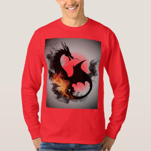 Dragon Smoke Silhouette Red Long-sleeved T-Shirt