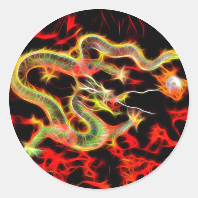 Dragon snake Fire on Lucky Energy Classic Round Sticker (Front)