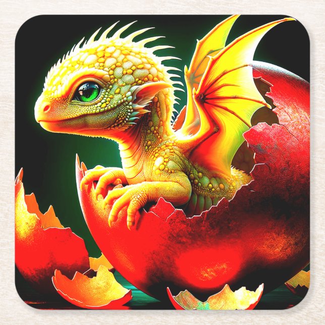 Dragon Square Paper Coaster (Front)