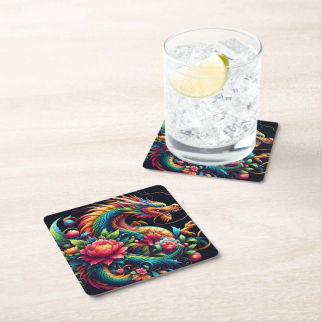 Dragon Square Paper Coaster (Insitu)