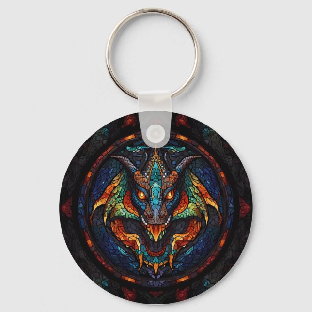 Dragon Stained Glass Mosaic Design Key Ring (Front)