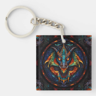 Dragon Stained Glass Mosaic Design Key Ring