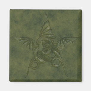 Dragon Star - Embossed Green Leather Image Magnet